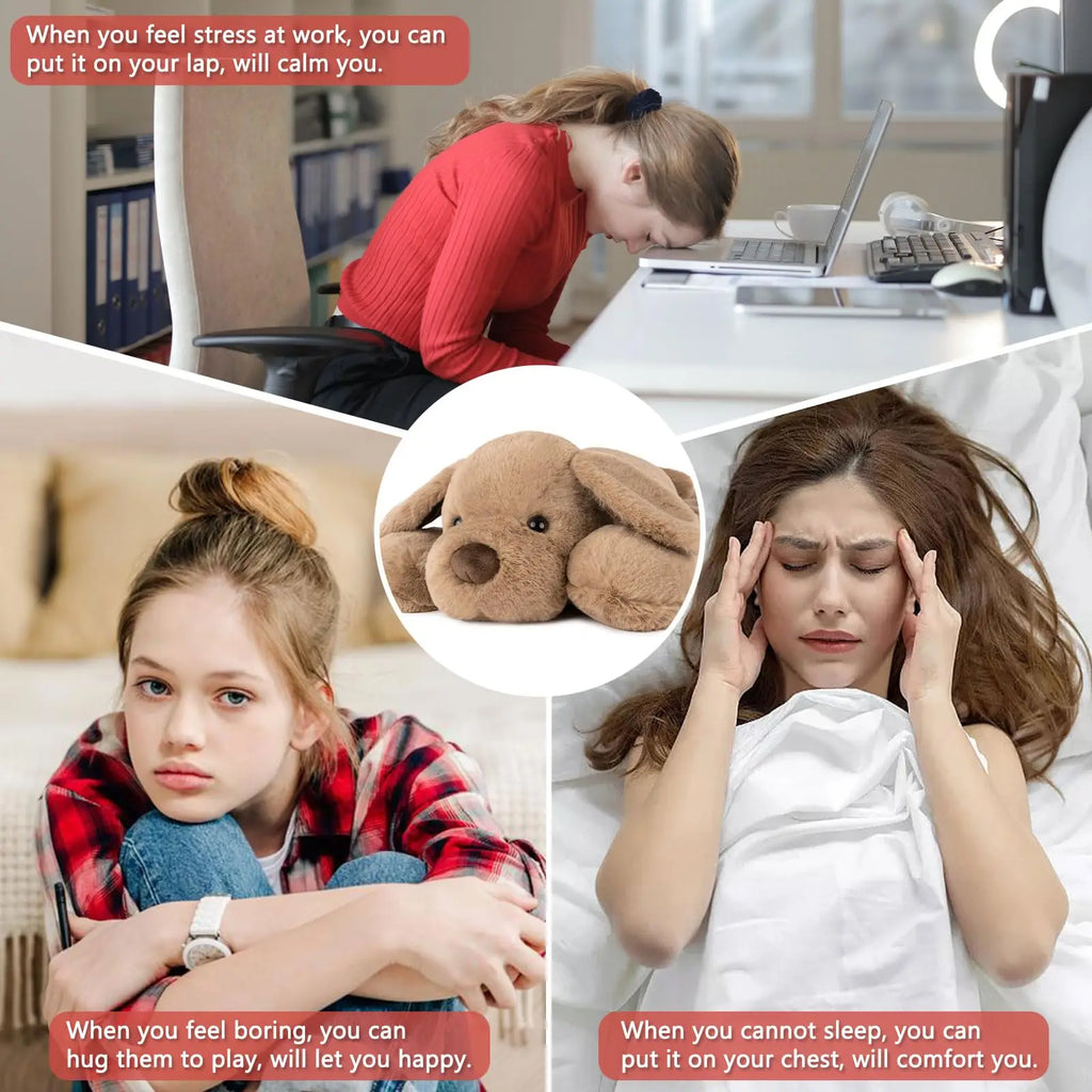Weighted stuffed dog for child anxiety.