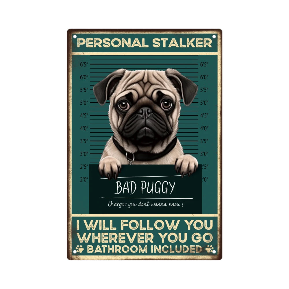 1pc Pug Dog Vintage Metal Tin Sign, Funny