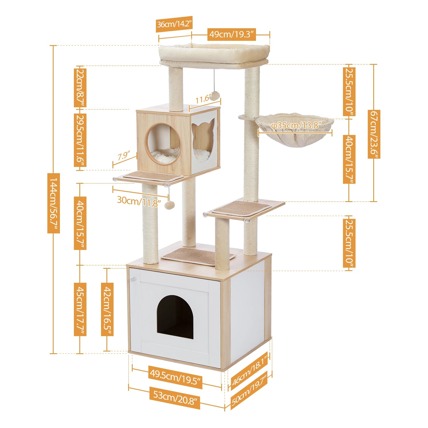 Multi-Level Cat Tree for Indoor Wood  Scretching post/Hammock