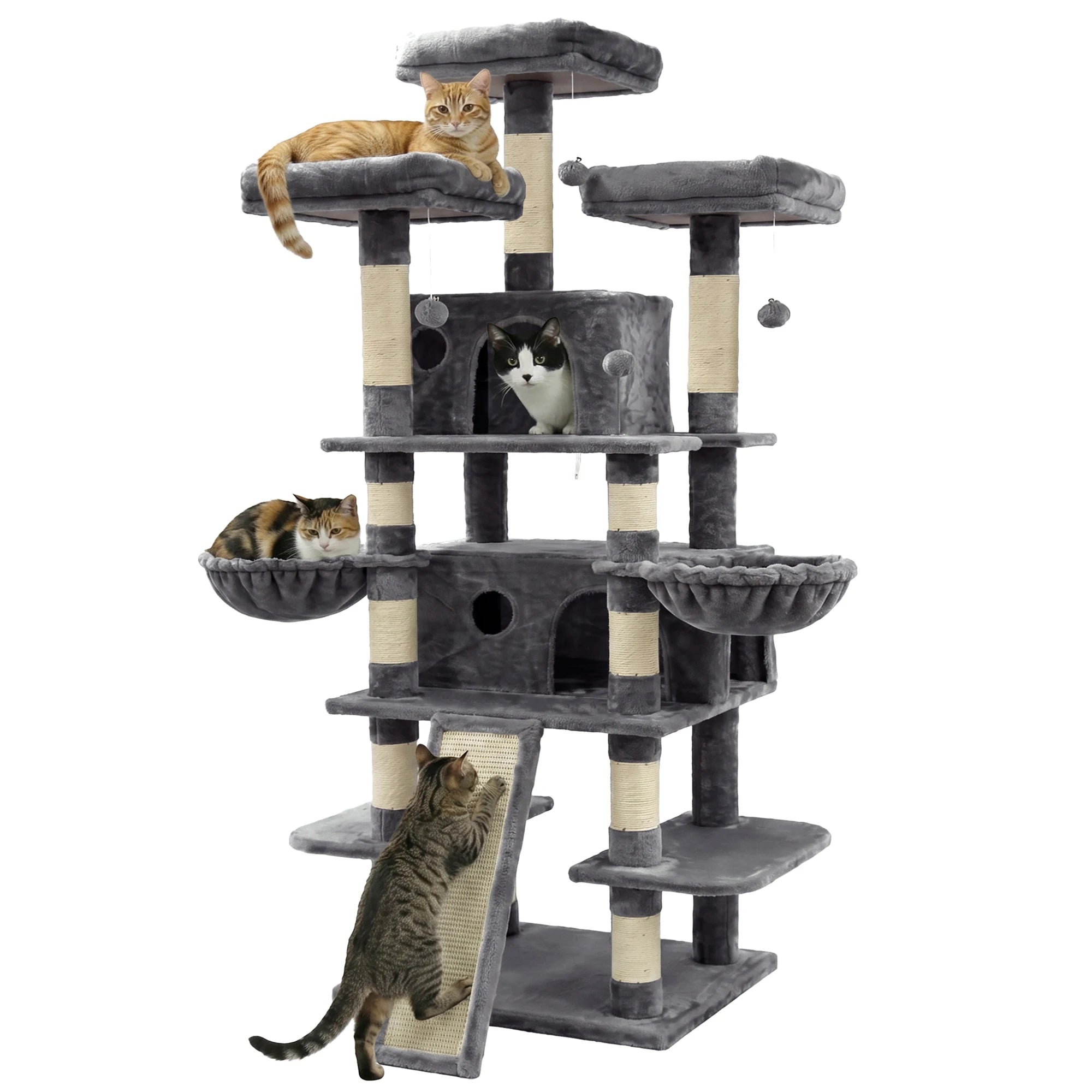 68in Large Multi Level Cat Tree Tower Activity Center 2 Condos 3 Plush Perches