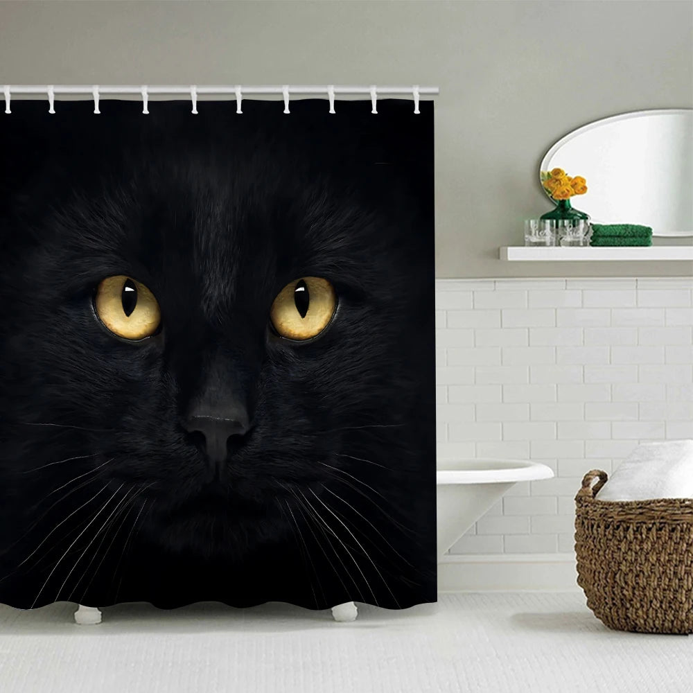 4pc Black Cat shower curtain set