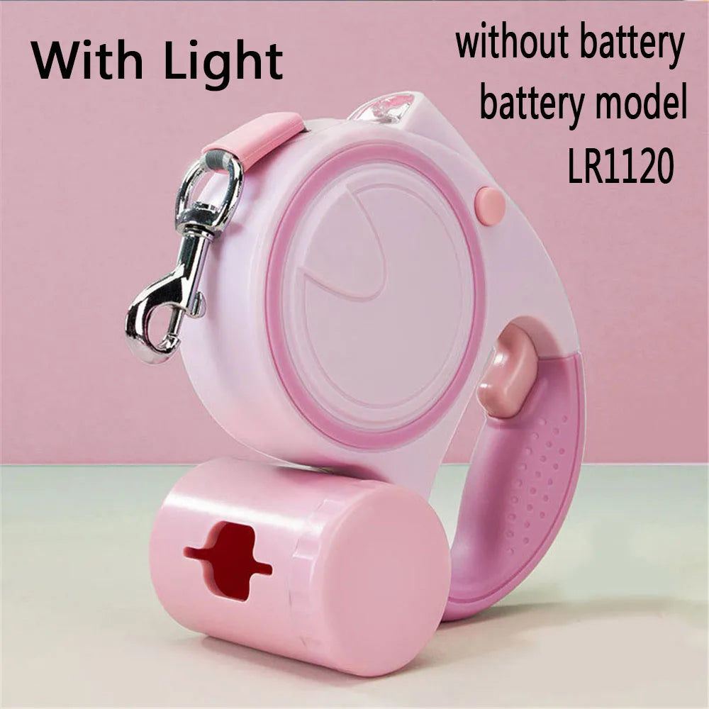 Dog Leash With Led Light and Garbage Bag Retractable Nylon 5M