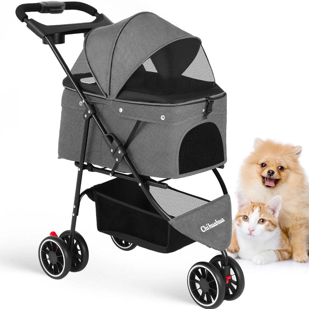 Pet Stroller For Small Puppy Dogs & Cats Foldable
