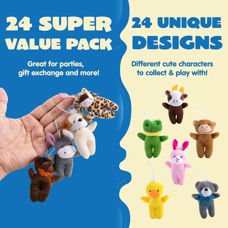24 Pcs Mini Animal Plush 3" Stuffed Animal Bulk Favors,