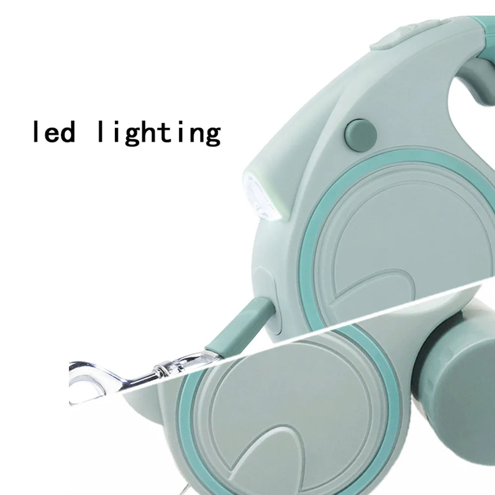 Dog Leash With Led Light and Garbage Bag Retractable Nylon 5M