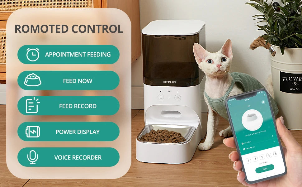Auto Cat/Dog Feeder, APP Control Lockable 30s Voice 
,