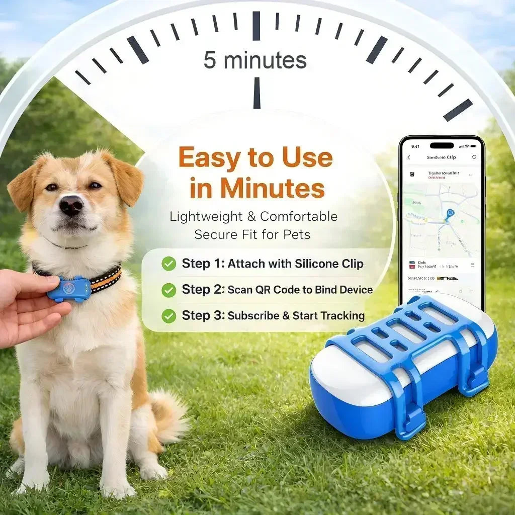 GPS Pet Tracker 4G for Dogs & Cats Built-in SIM with Real-Time Tracking,