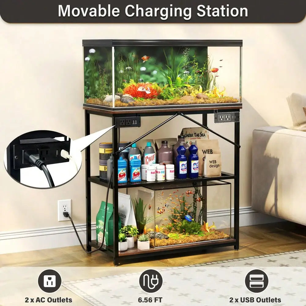 Aquarium Stand + Charging Station for up to 30 gal Fish Tank