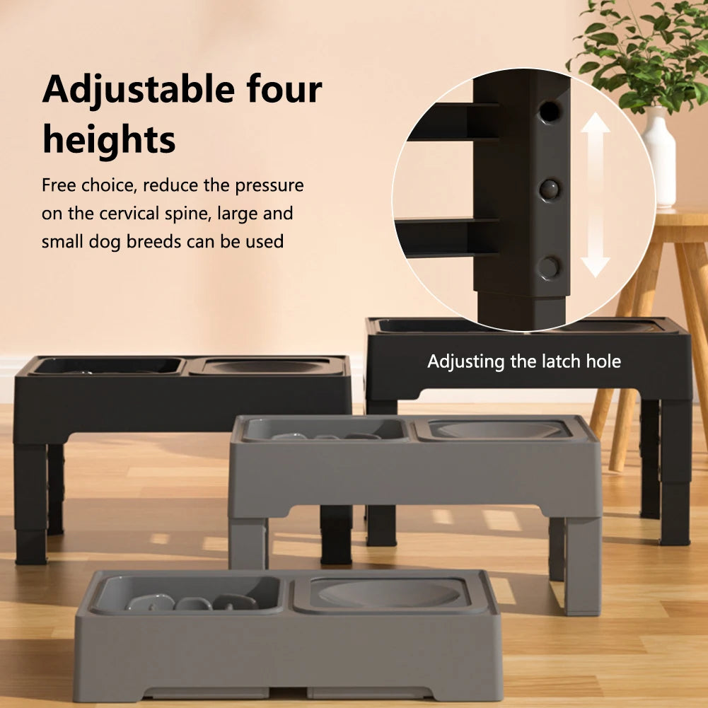 Elevated Dog Food Slow Feeder 4 Adjustable Heights with Bowls