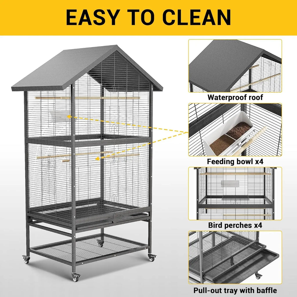 Steel Parrot Cage - Large Aviary with Casters Removable
