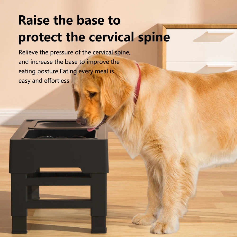 Elevated Dog Food Slow Feeder 4 Adjustable Heights with Bowls