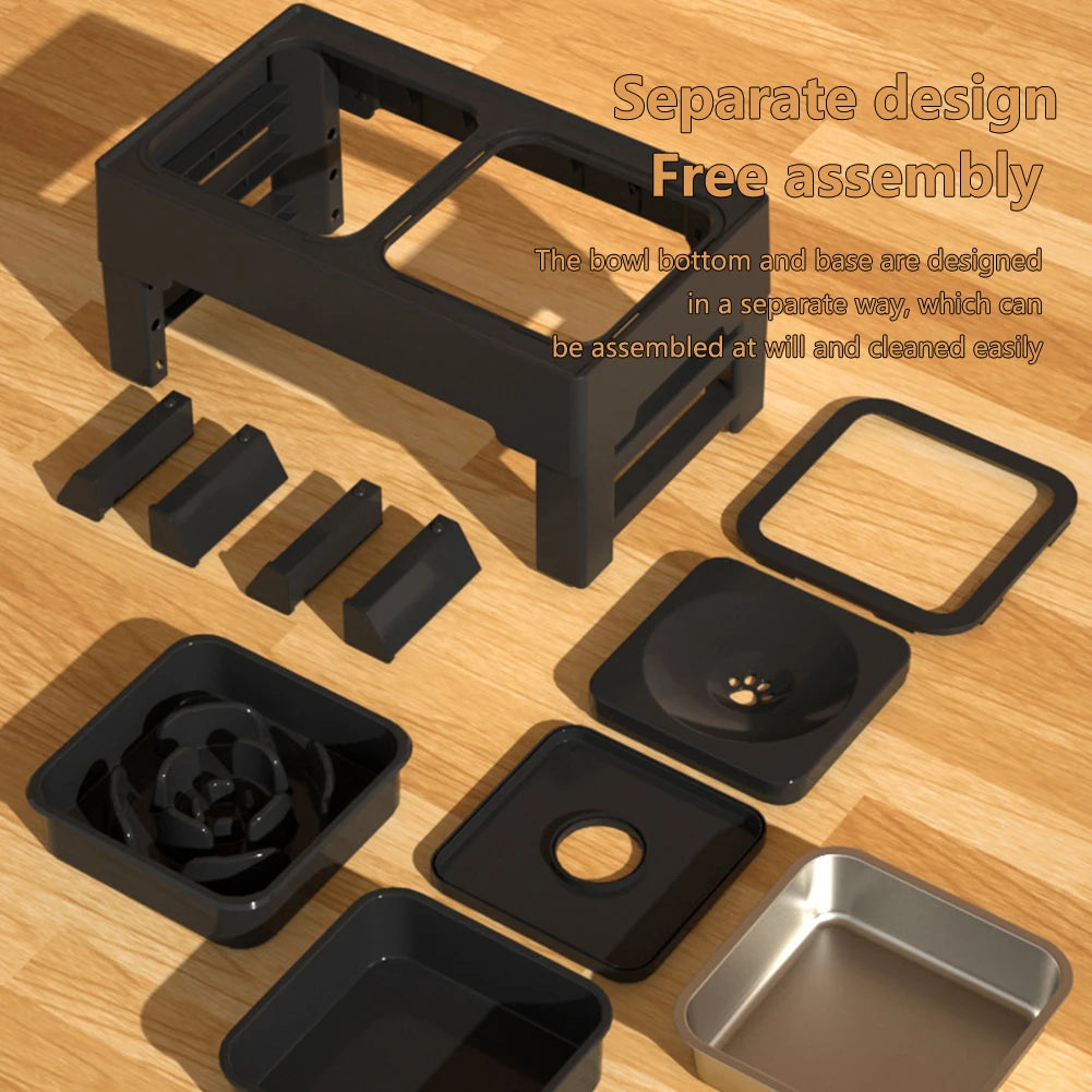 Elevated Dog Food Slow Feeder 4 Adjustable Heights with Bowls