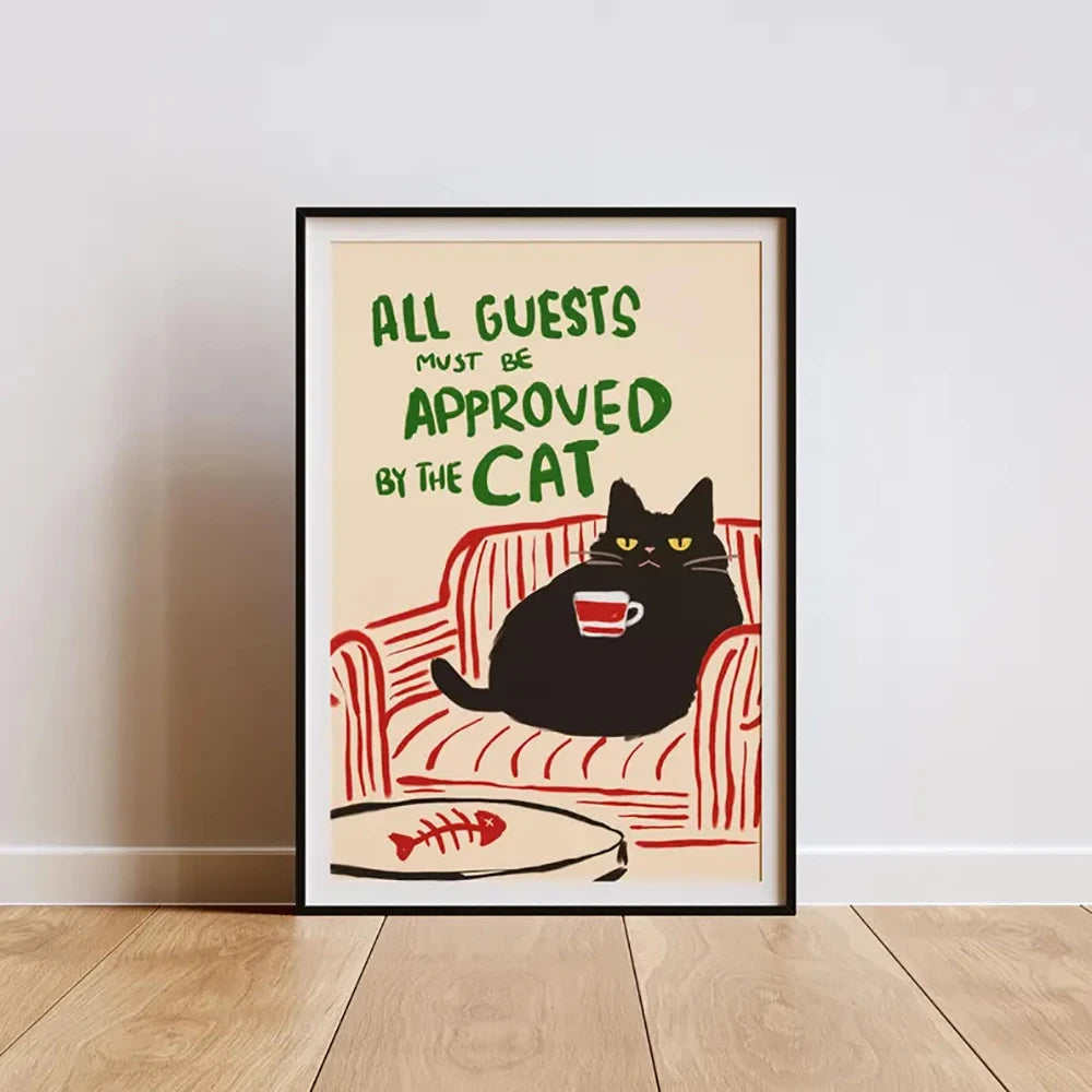 CAT Wall ART Canvas Funny "All Guests Must Be Cat Approved"