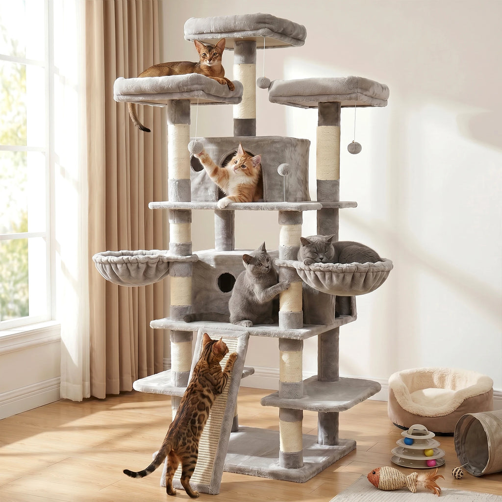 68in Large Multi Level Cat Tree Tower Activity Center 2 Condos 3 Plush Perches