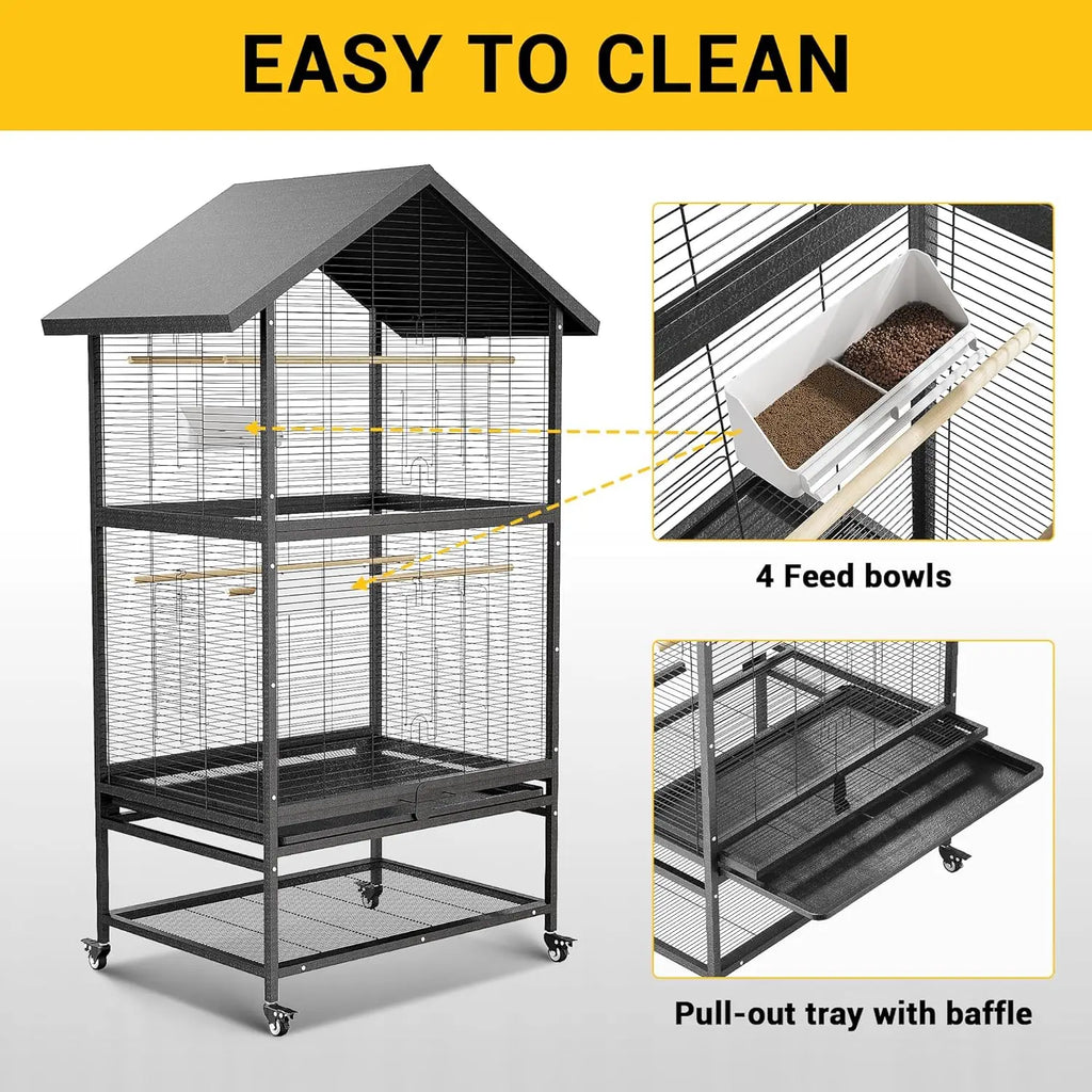 Steel Parrot Cage - Large Aviary with Casters Removable