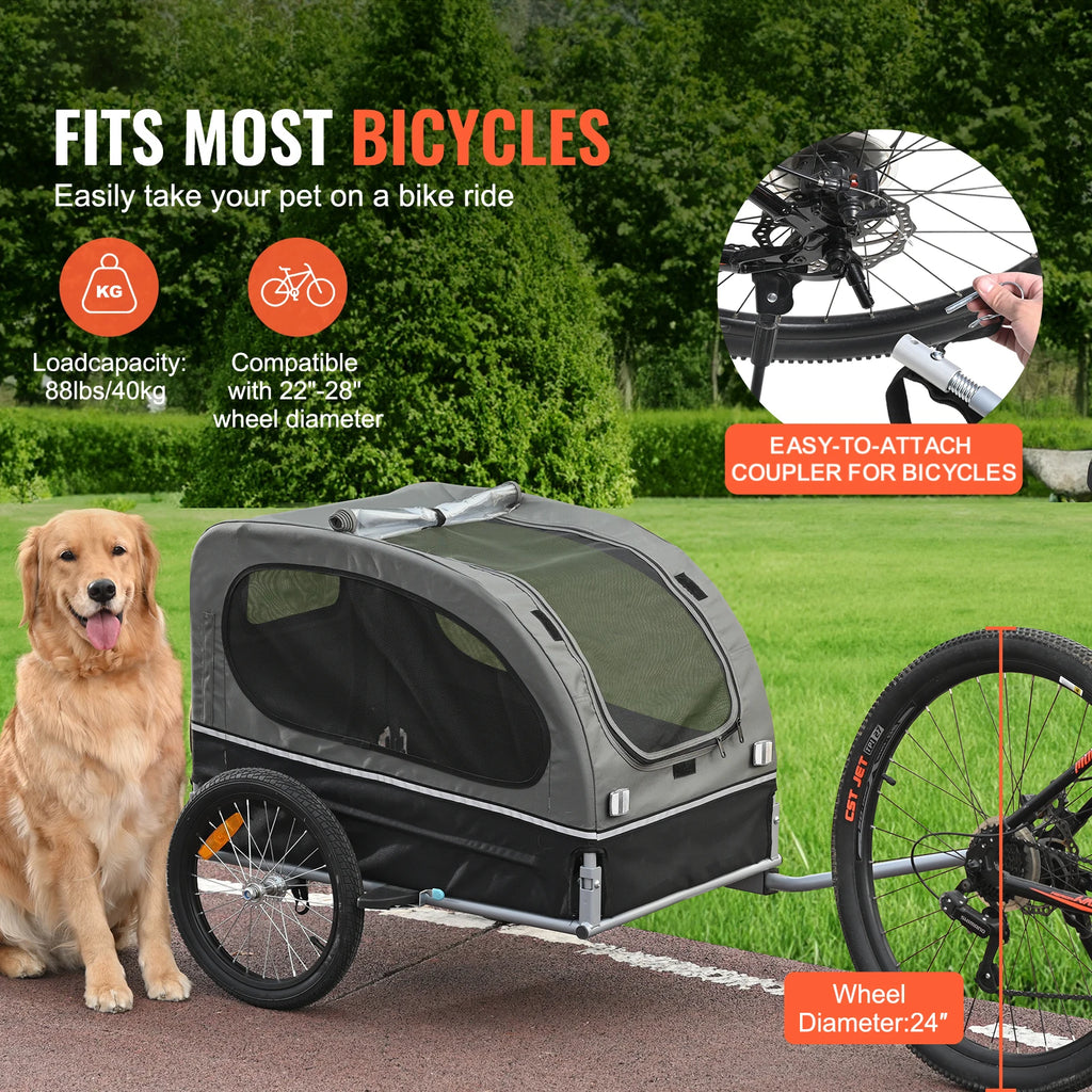 88 lbs Dog Bike Trailer Pet Cart Bicycle with Flag.