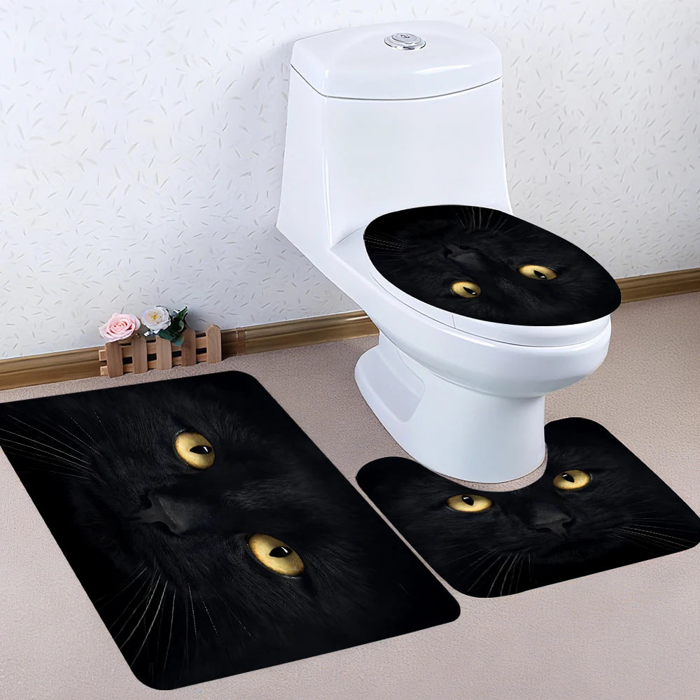 4pc Black Cat shower curtain set