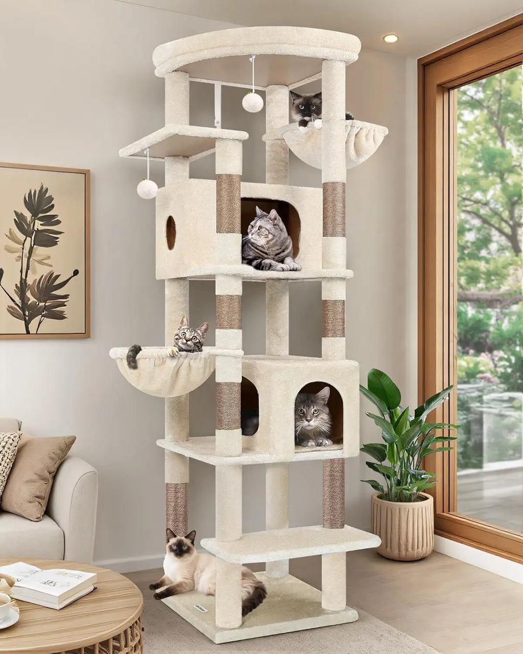 Heavy Duty 74in Cat Tree for Large Cats with Scratching posts.