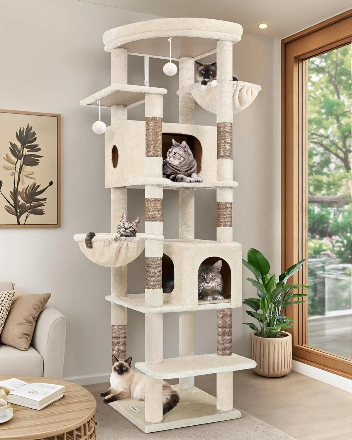 Heavy Duty 74in Cat Tree for Large Cats with Scratching posts.