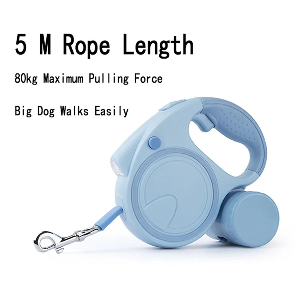 Dog Leash With Led Light and Garbage Bag Retractable Nylon 5M