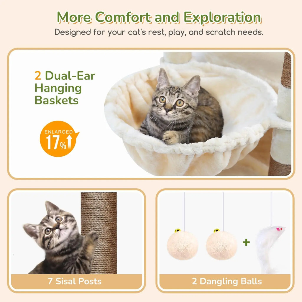 Heavy Duty 74in Cat Tree for Large Cats with Scratching posts.
