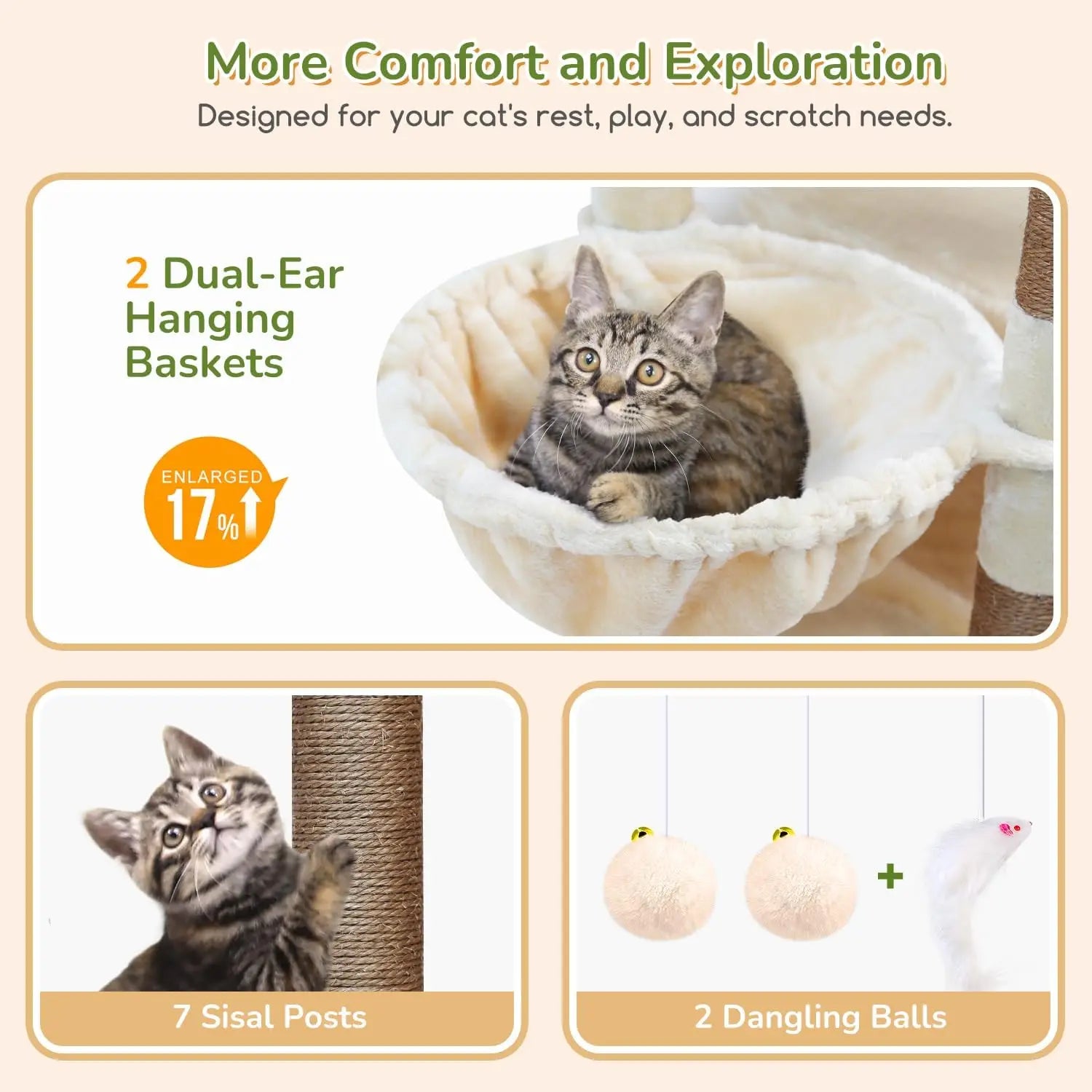 Heavy Duty 74in Cat Tree for Large Cats with Scratching posts.
