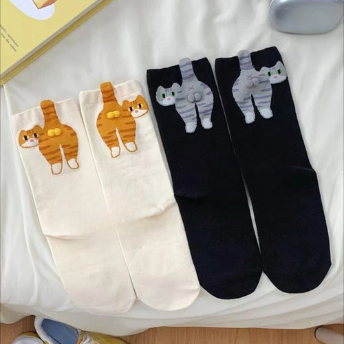 1pair Women's   Adorable Cat Print Tube Socks,