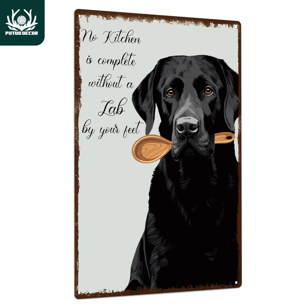1pc Black Dog Metal Sign, Wall ART