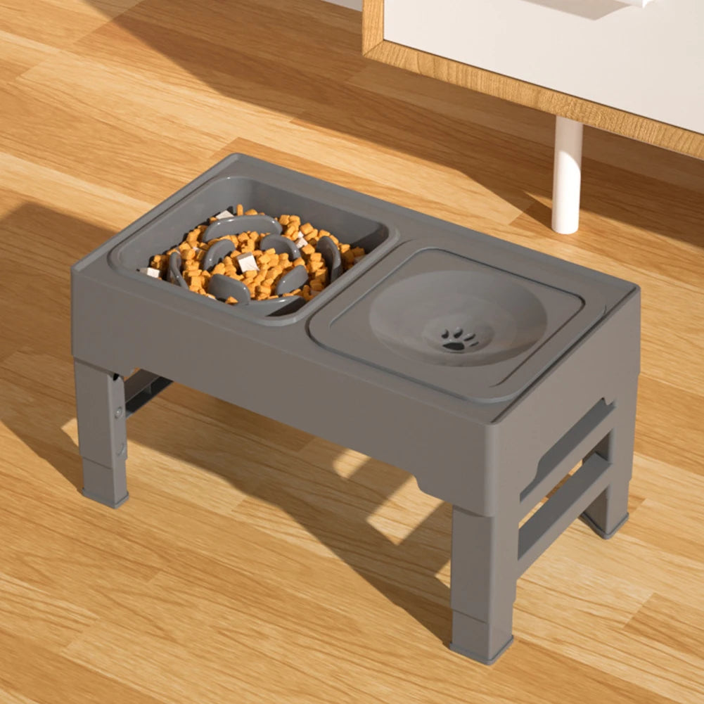 Elevated Dog Food Slow Feeder 4 Adjustable Heights with Bowls