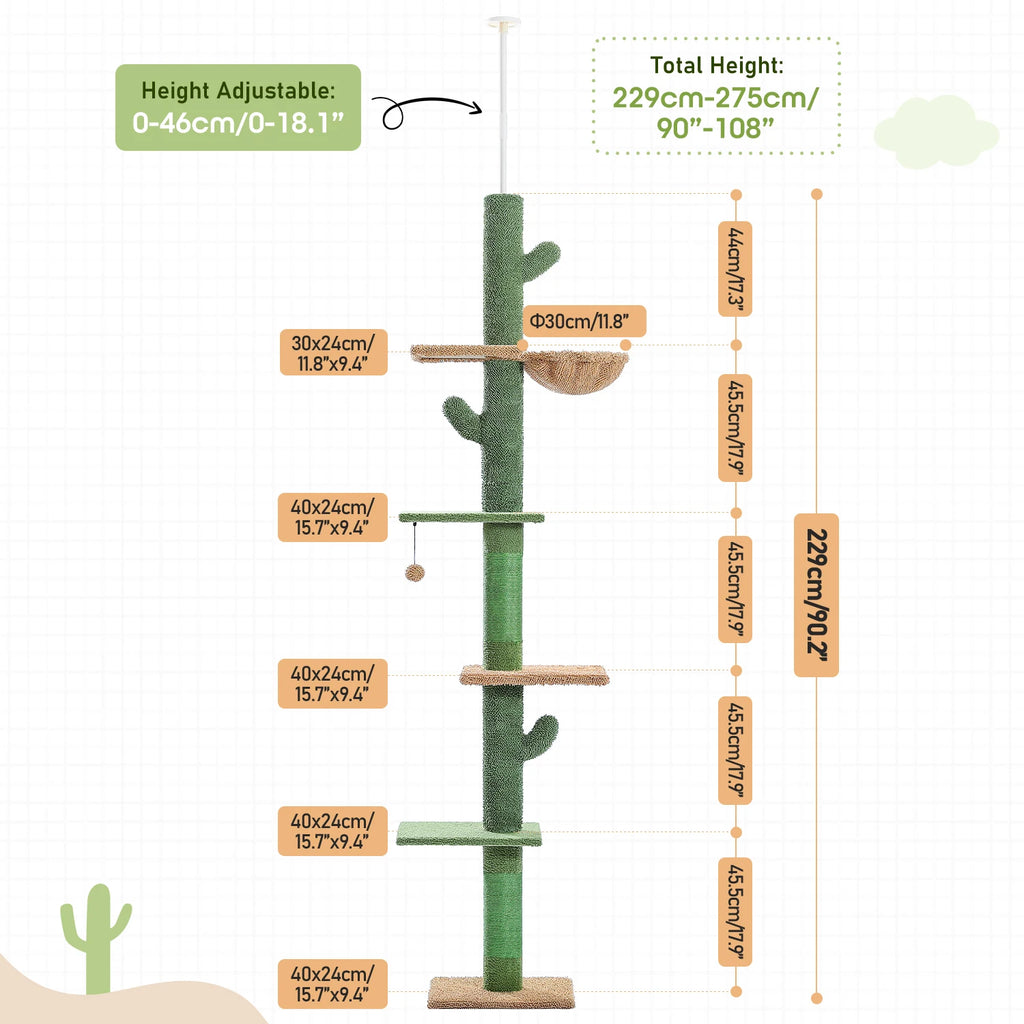 Cat Tree 5-Tier Floor to Ceiling  Cactus Scrating Post
