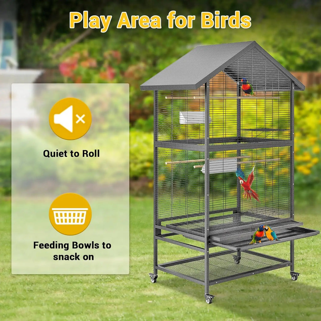Steel Parrot Cage - Large Aviary with Casters Removable