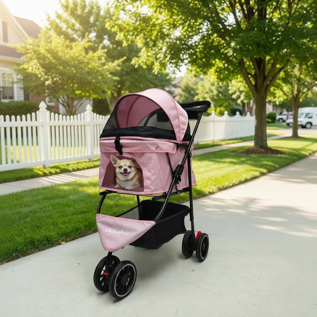 Pet Stroller For Small Puppy Dogs & Cats Foldable