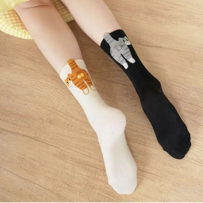 1pair Women's   Adorable Cat Print Tube Socks,