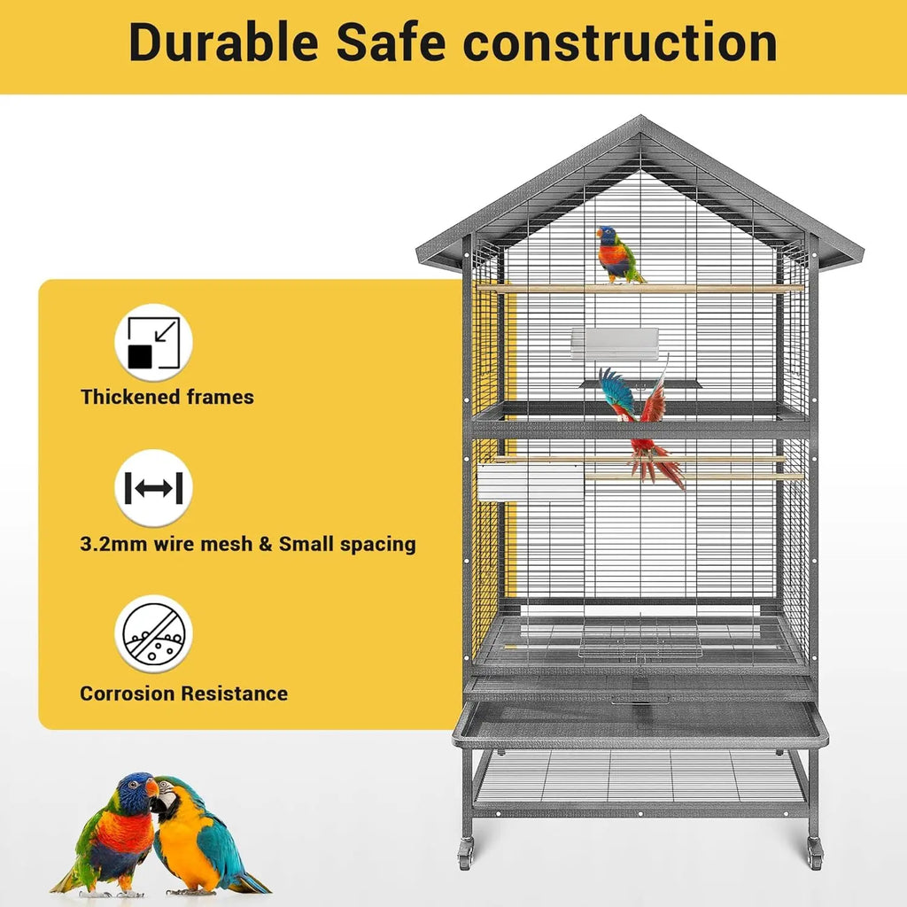 Steel Parrot Cage - Large Aviary with Casters Removable