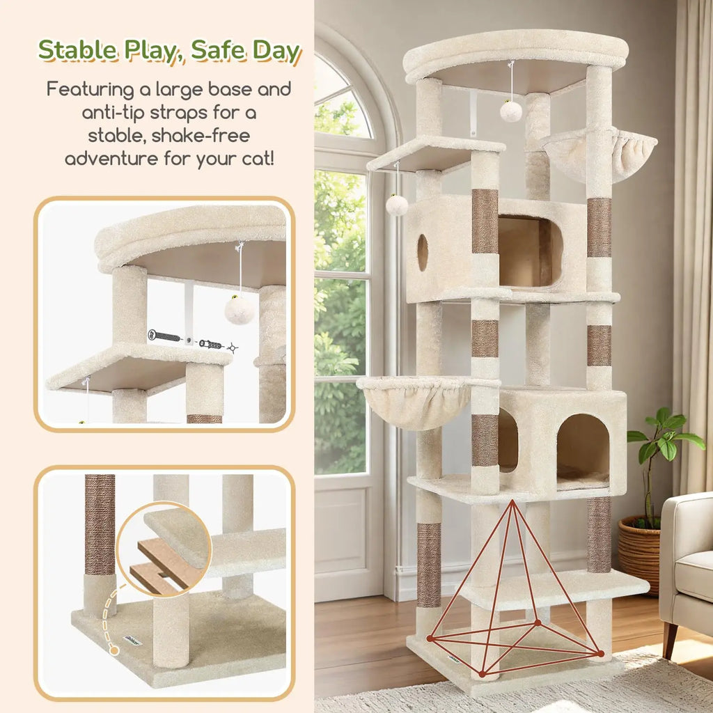 Heavy Duty 74in Cat Tree for Large Cats with Scratching posts.