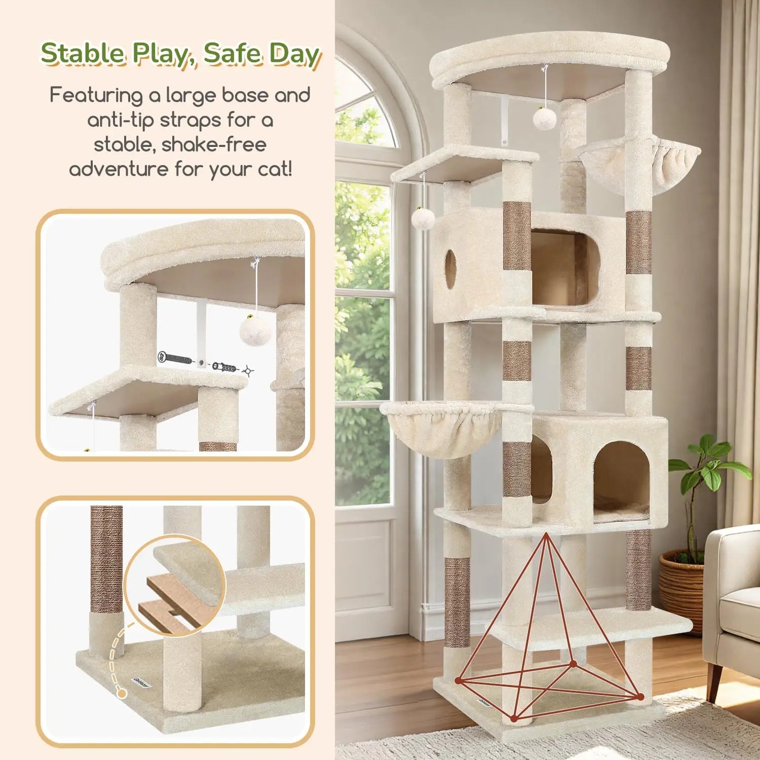 Heavy Duty 74in Cat Tree for Large Cats with Scratching posts.