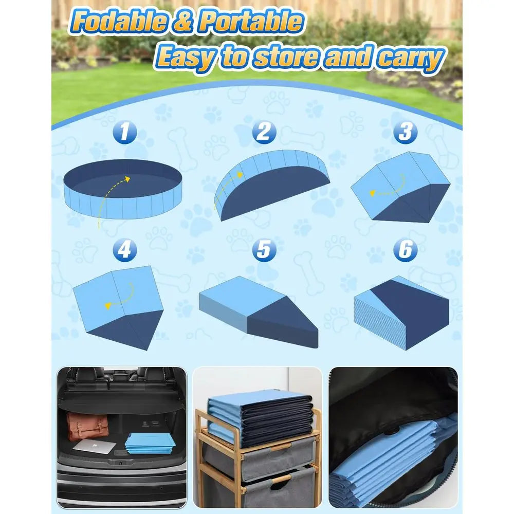 47 Thicken Small Dog Pool,NonSlip Kiddie Kids Pool Hard Plastic,2in1 Foldable Sprinkler Puppy Pools,Portable Pet Pools for Summe