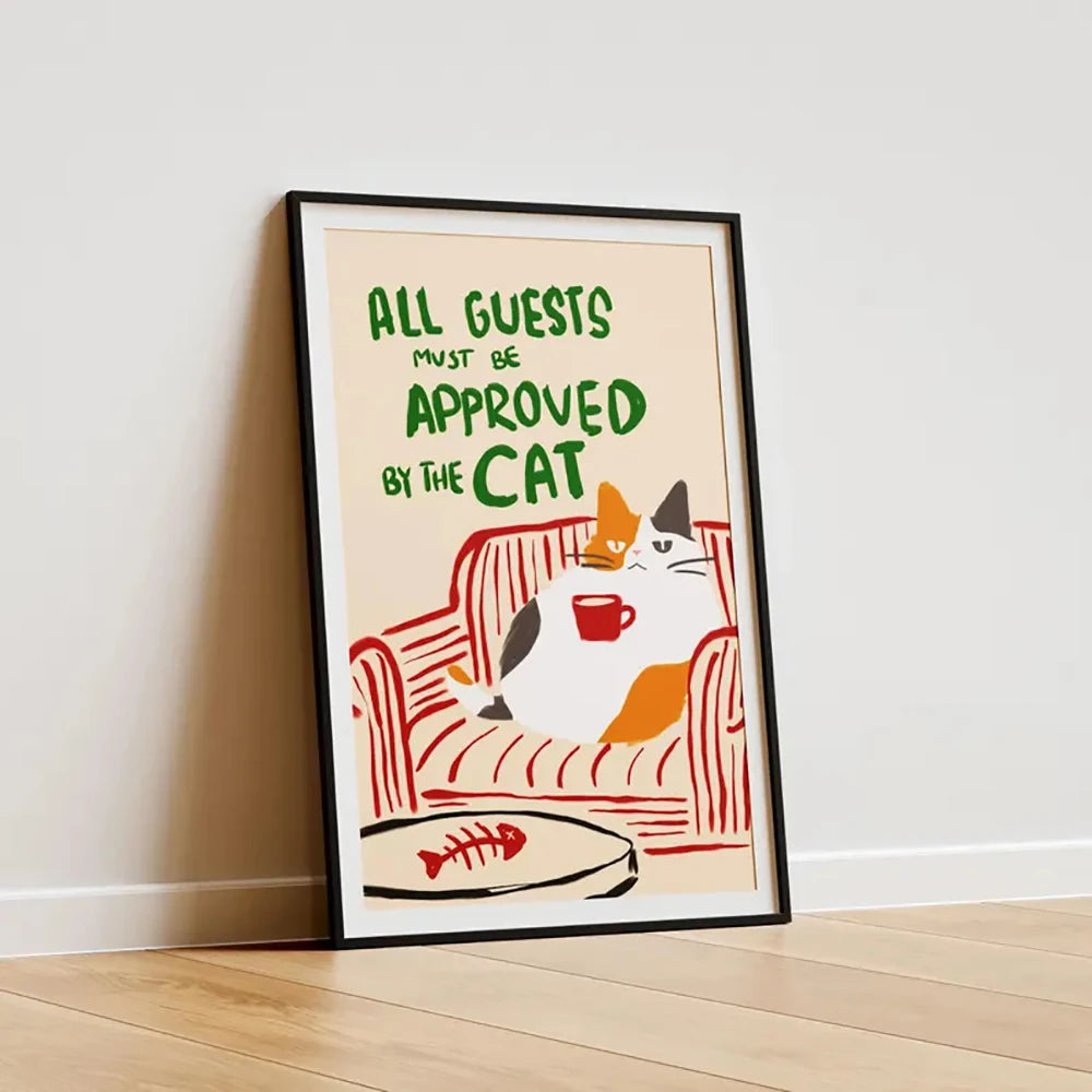 CAT Wall ART Canvas Funny "All Guests Must Be Cat Approved"