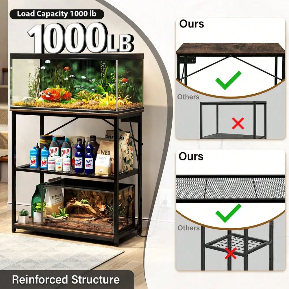 Aquarium Stand + Charging Station for up to 30 gal Fish Tank