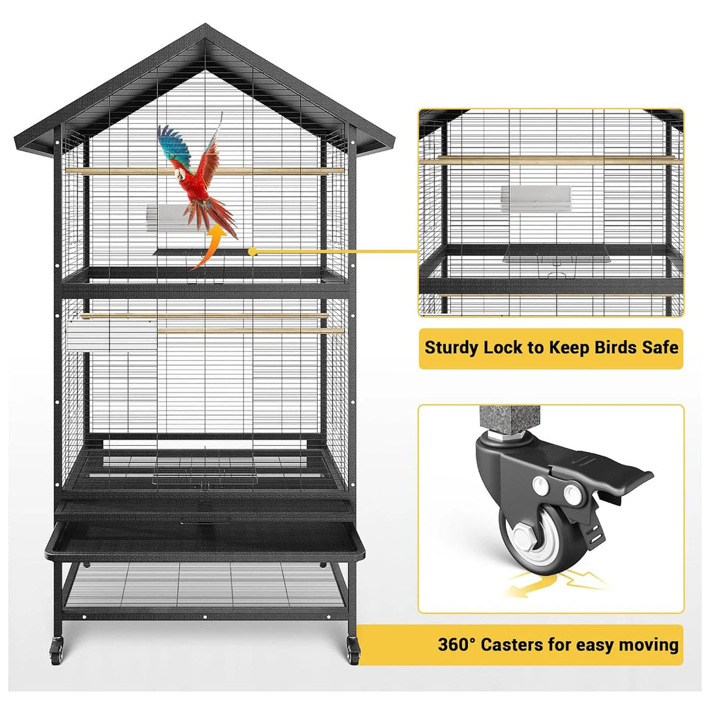 Steel Parrot Cage - Large Aviary with Casters Removable