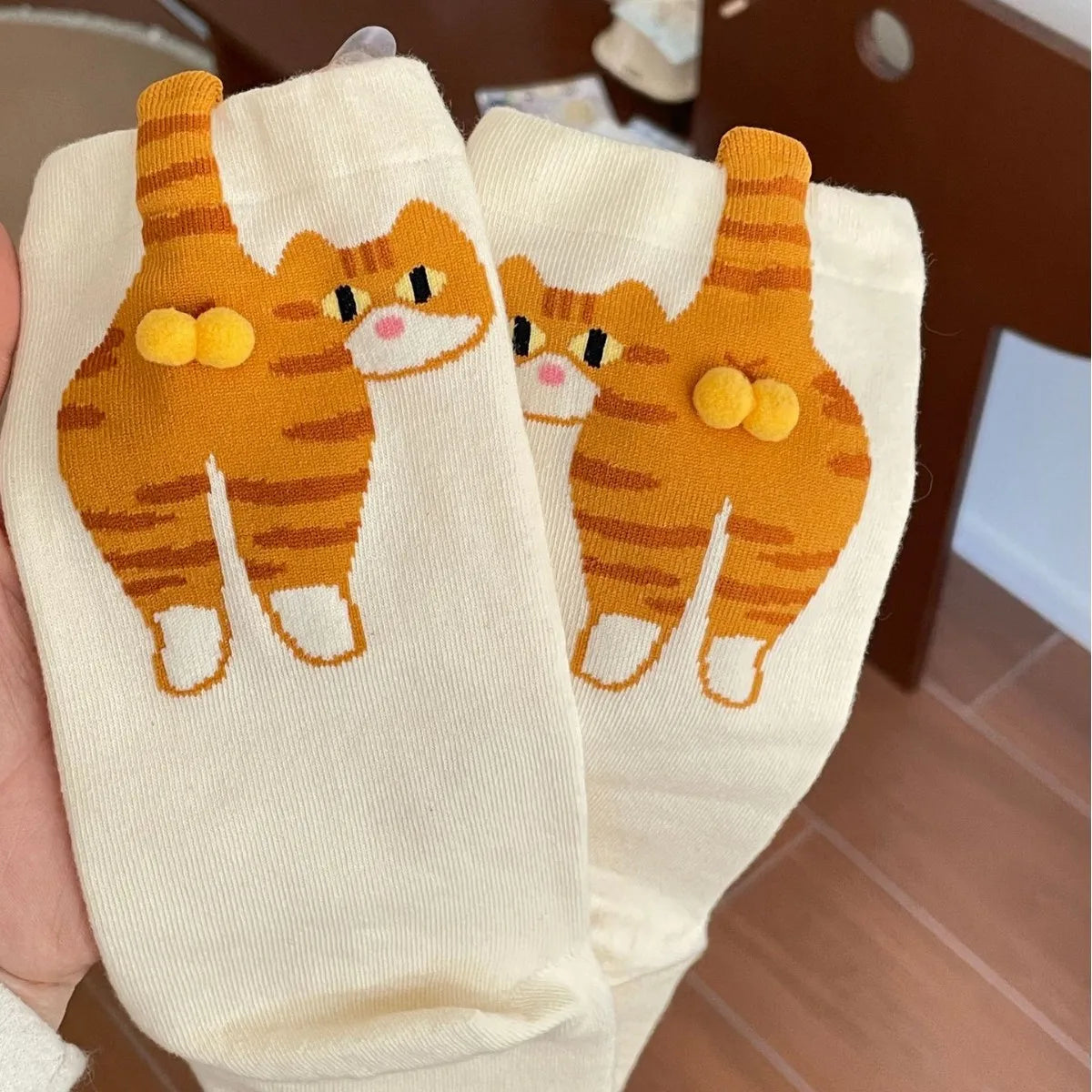 1pair Women's   Adorable Cat Print Tube Socks,
