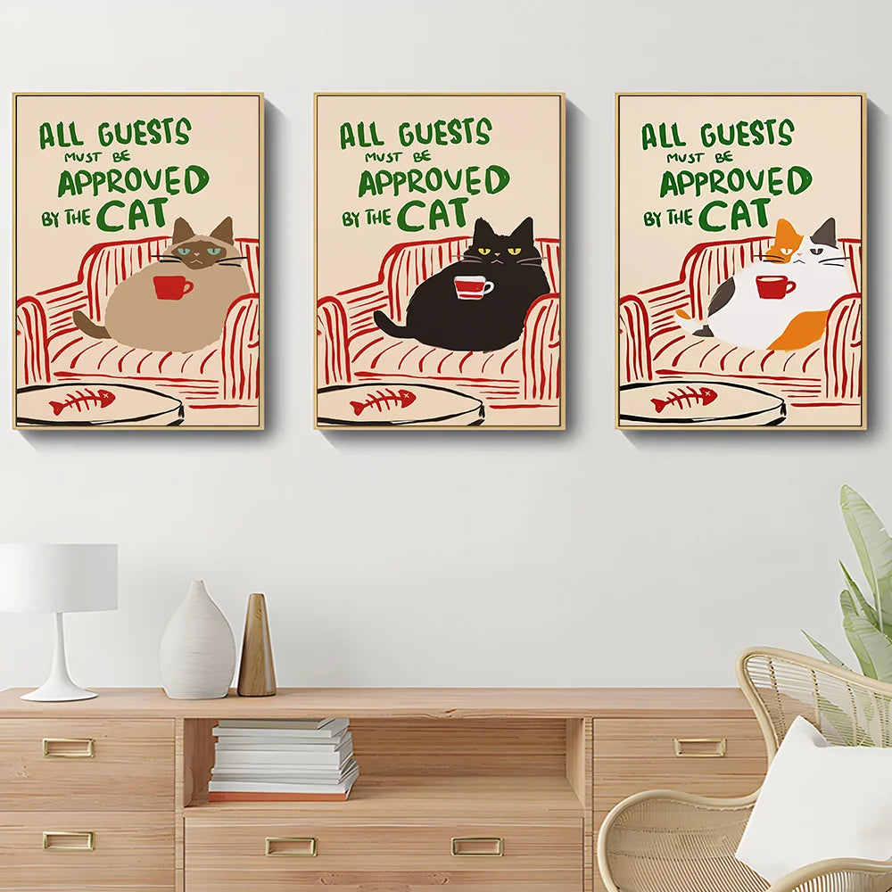 CAT Wall ART Canvas Funny "All Guests Must Be Cat Approved"