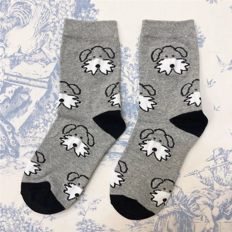 1Pair Adult Crew Cotton Socks with Dog pattern