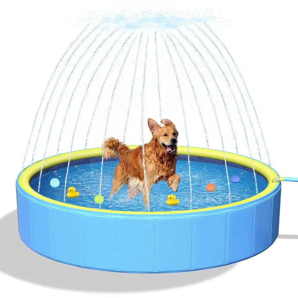 47 Thicken Small Dog Pool,NonSlip Kiddie Kids Pool Hard Plastic,2in1 Foldable Sprinkler Puppy Pools,Portable Pet Pools for Summe