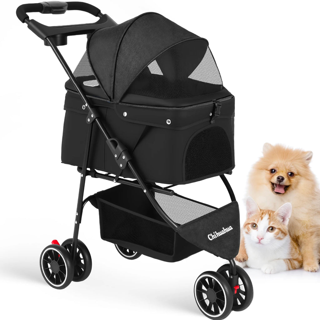 Pet Stroller For Small Puppy Dogs & Cats Foldable