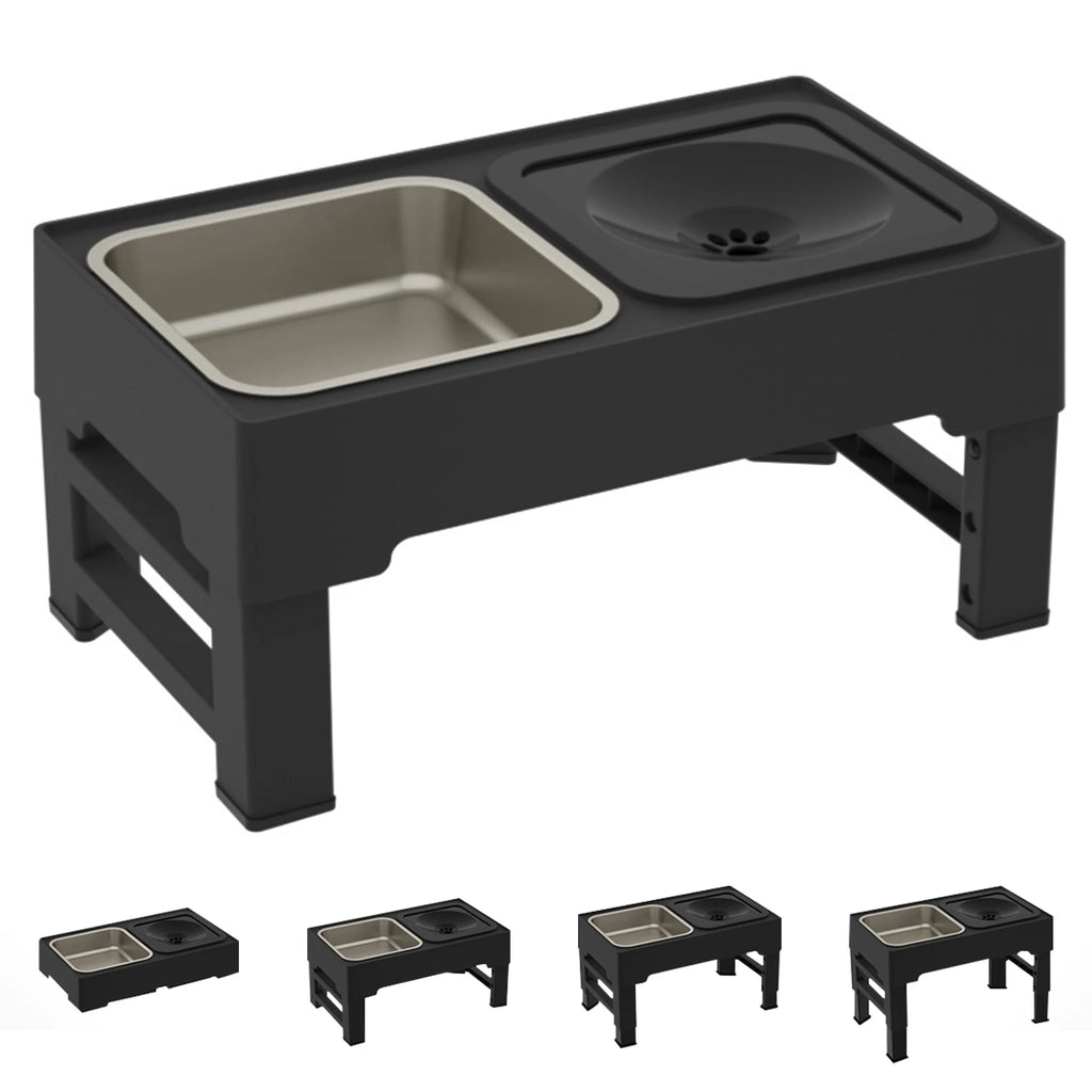 Elevated Dog Food Slow Feeder 4 Adjustable Heights with Bowls