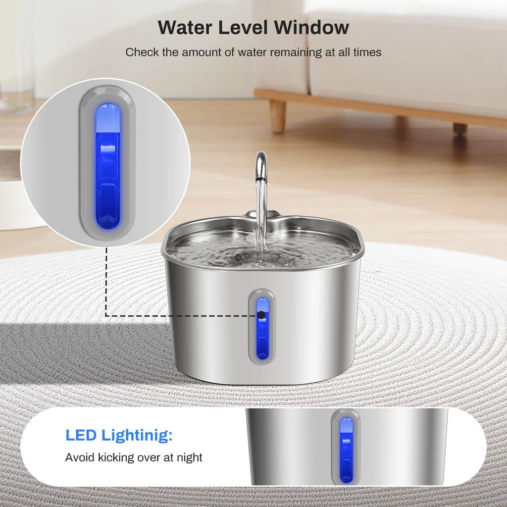 2.2L Stainless Steel Cat Water Fountain - Ultra Quiet