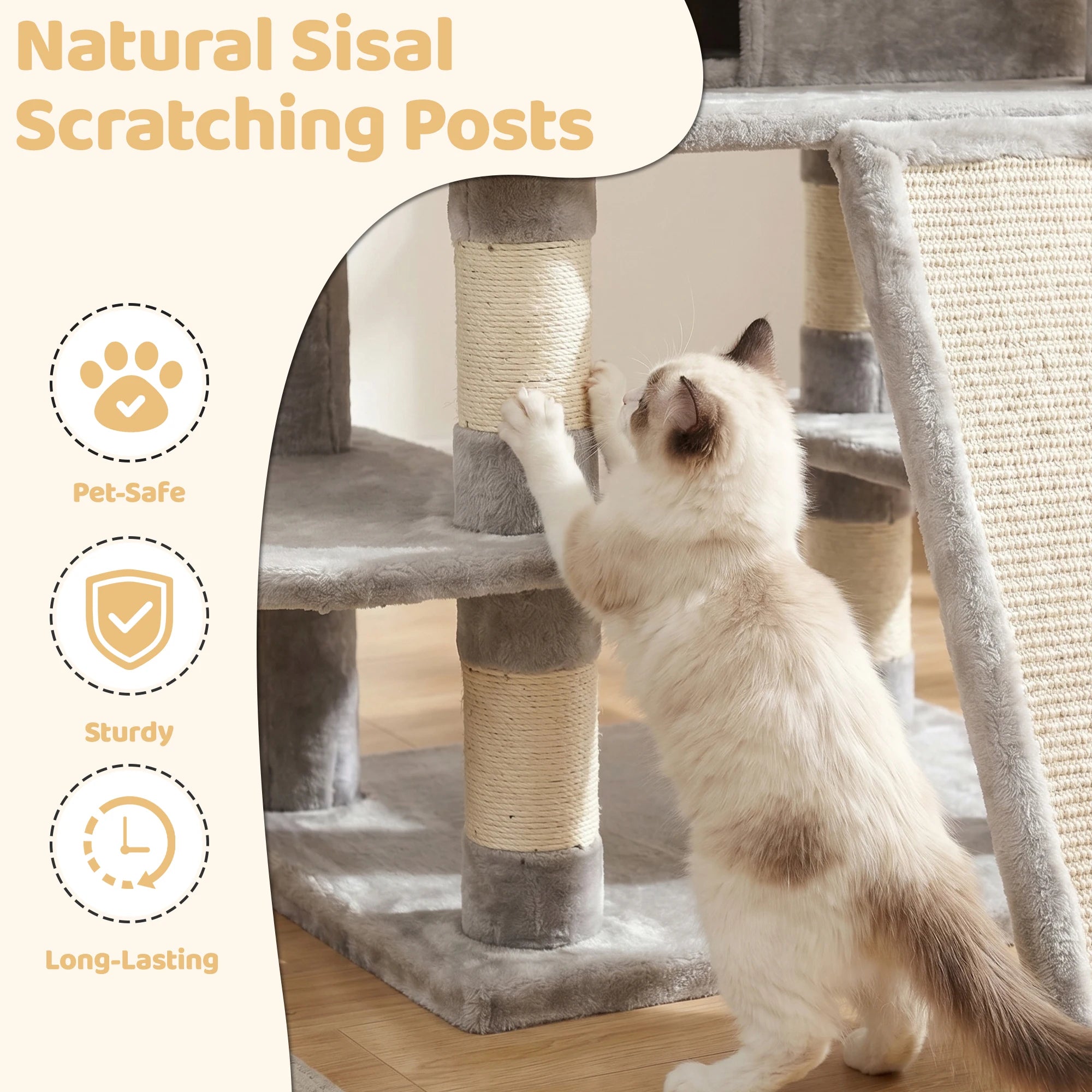 68in Large Multi Level Cat Tree Tower Activity Center 2 Condos 3 Plush Perches