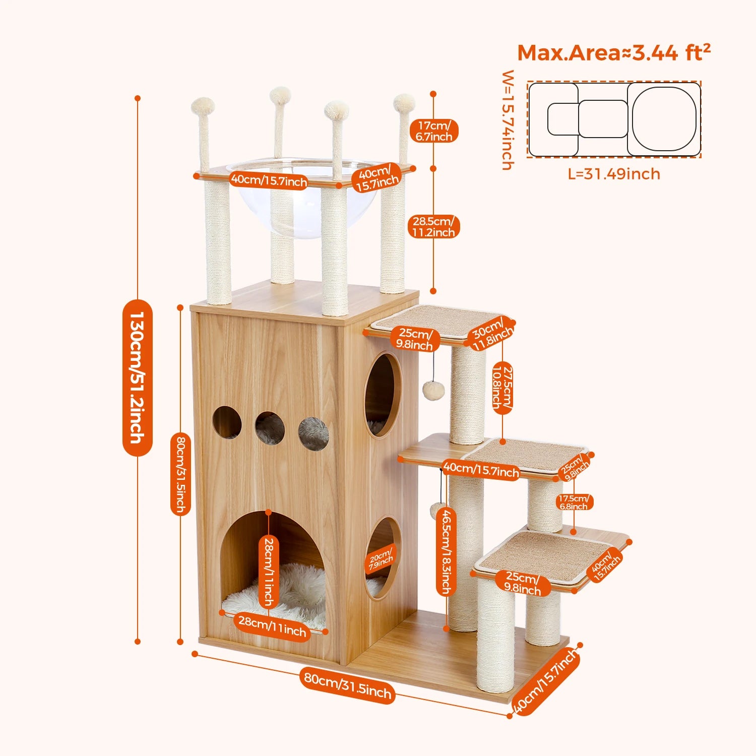 Multi-Level Cat Tree for Indoor Wood  Scretching post/Hammock
