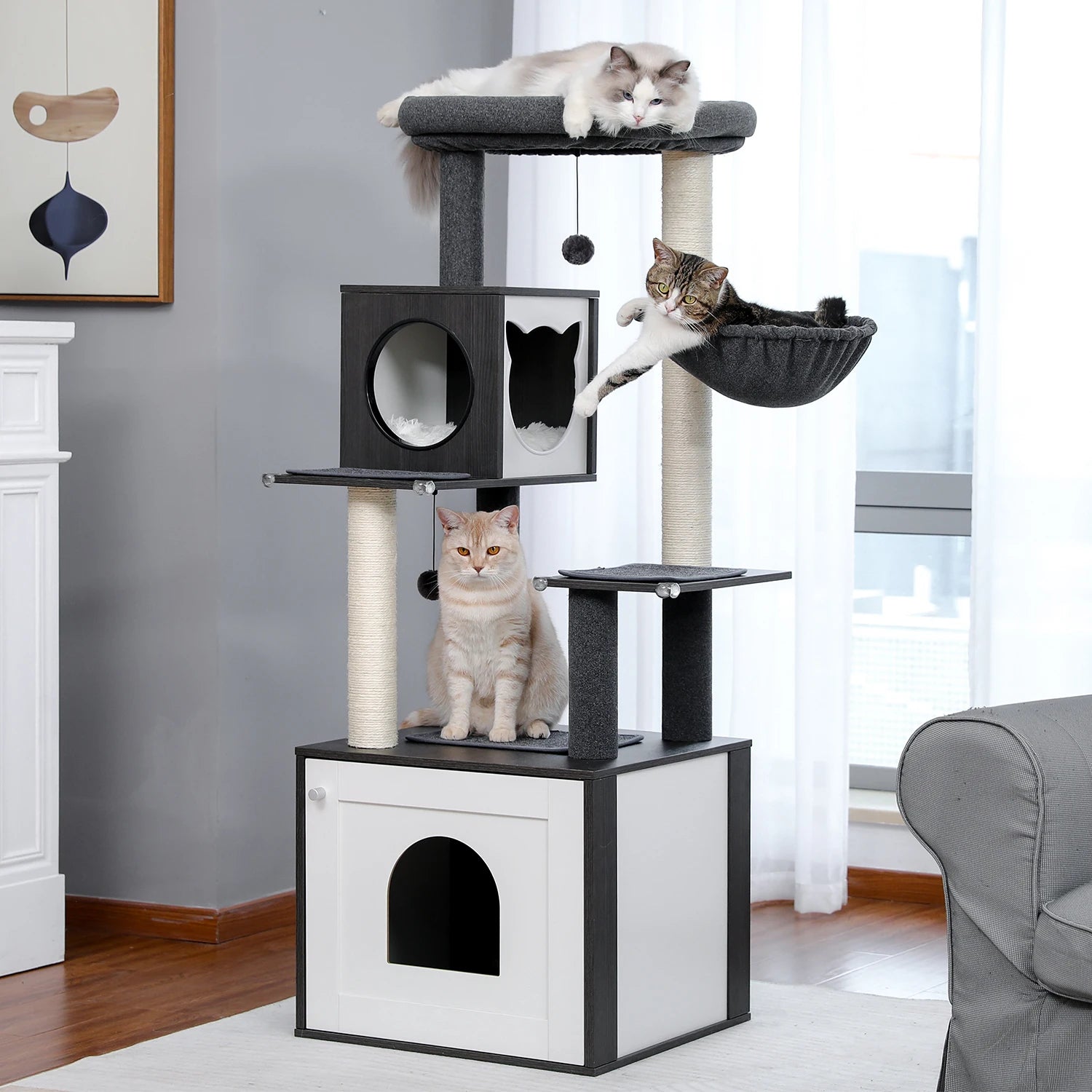 Multi-Level Cat Tree for Indoor Wood  Scretching post/Hammock
